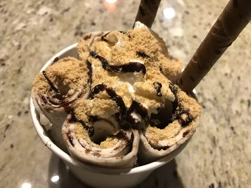 Image: Decadent and smooth, $6 goes a long way with this S'mores Thai rolled ice cream.