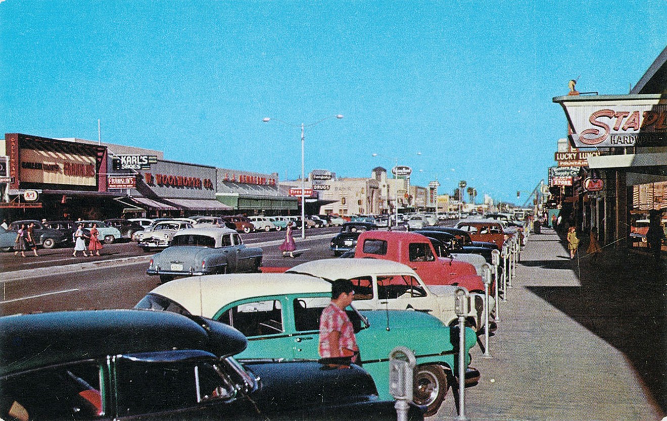 Looking east toward MacDonald along Mesa’s  Main Street in the 1950s.
