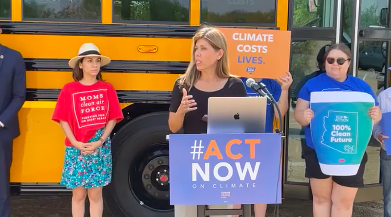 State Senator Rebecca Rios touted the benefits of electric school buses at an event last week.