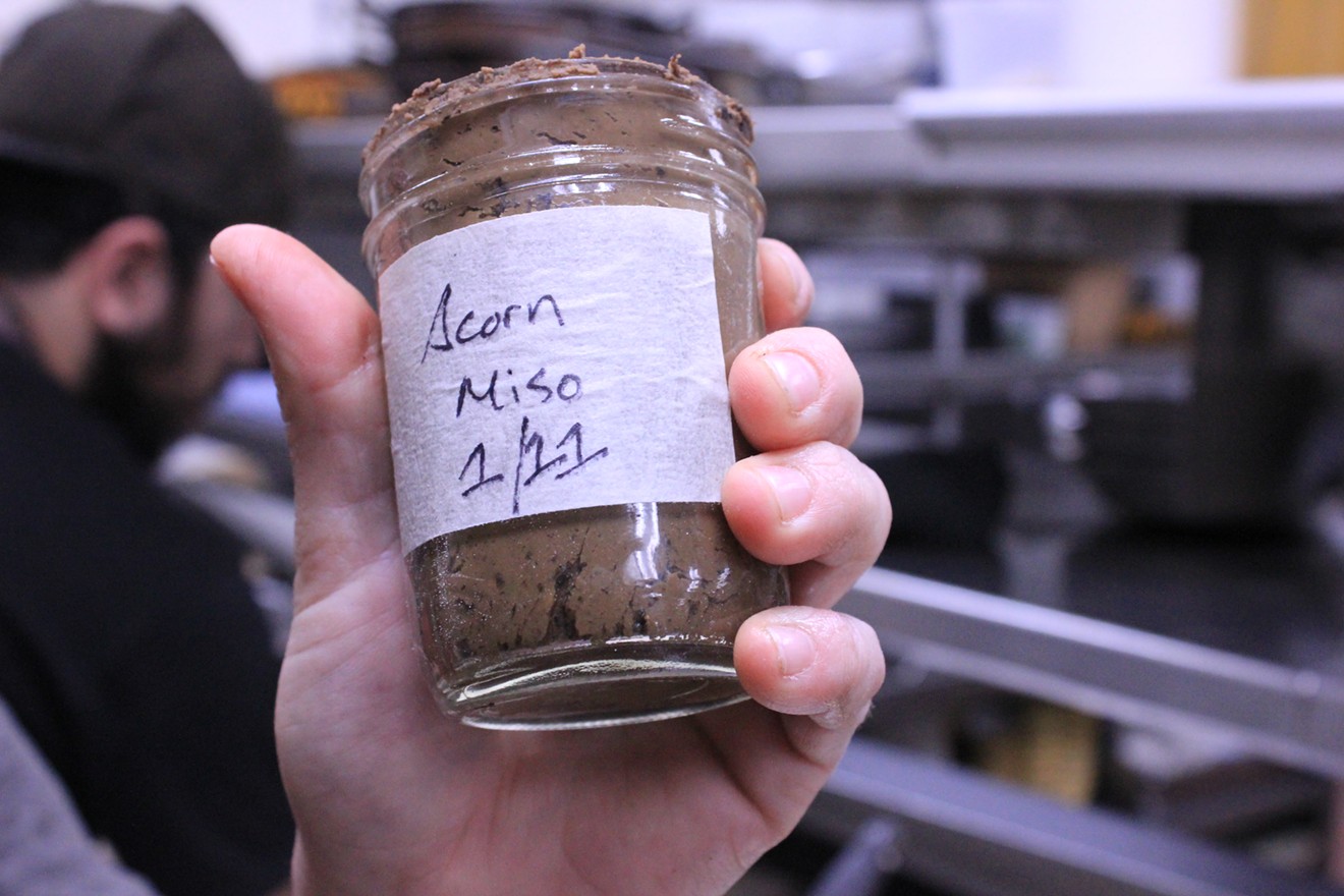 The first jar of acorn miso from Brett Vibber and Jaren Bates.