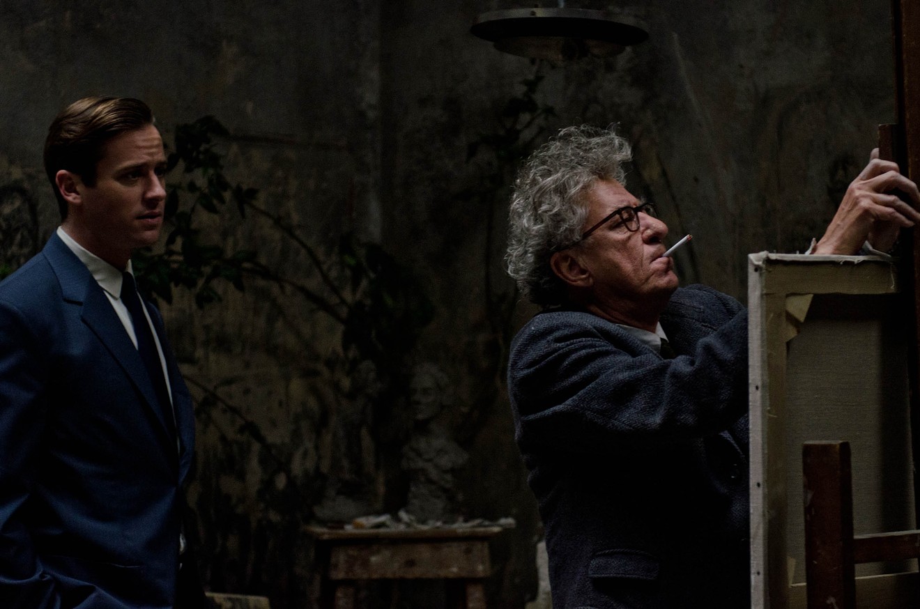 Armie Hammer (left) plays American critic James Lord, who has agreed to sit for wild-haired artist Alberto Giacometti (Geoffrey Rush) in Final Portrait, Stanley Tucci's fifth feature as director.