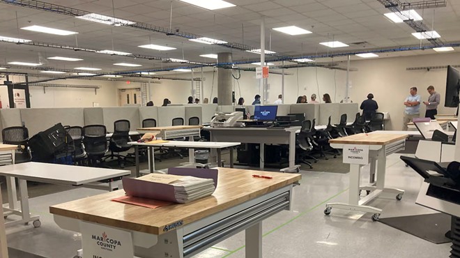 The interior of the Maricopa County Tabulation and Election Center