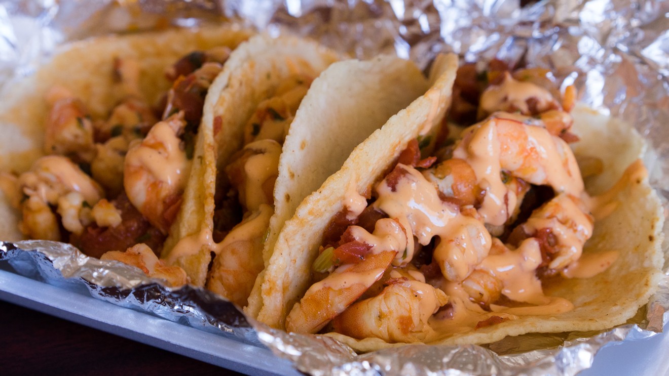 The shrimp tacos at Kissi are accompanied by a sauce resembling hot pico de gallo and a spicy, cool aioli on the side.