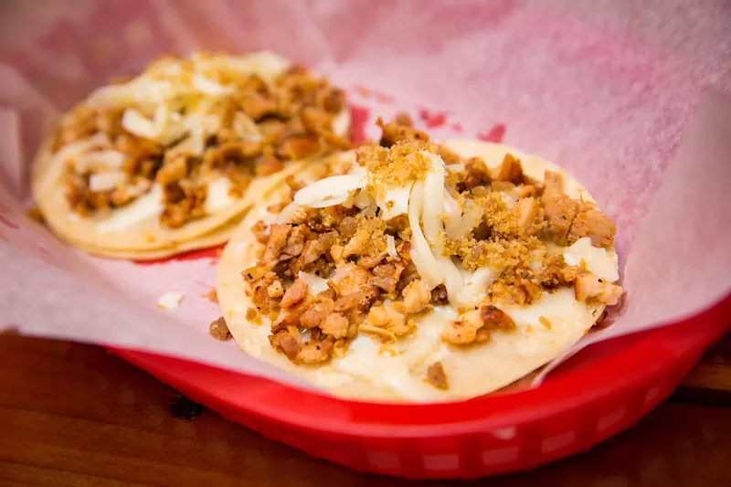 Image: These chicken tacos might look plain on your plate, but they're loaded with flavor.