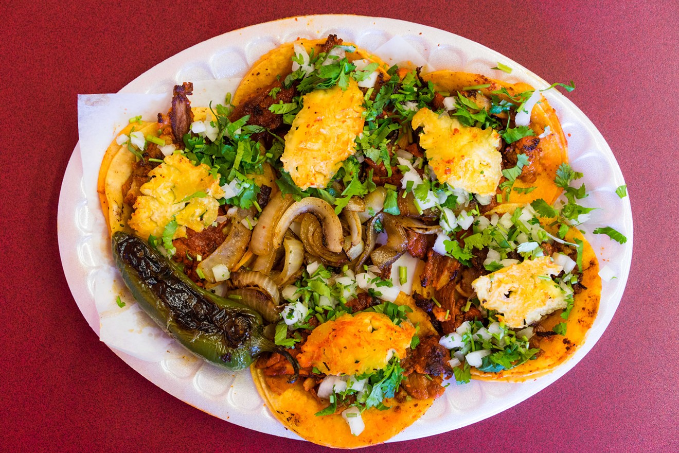 All of the meat options at Tacos Huicho are good, but when the al pastor spit is spinning on Tuesdays and the weekend, it might be the only thing you'll order.
