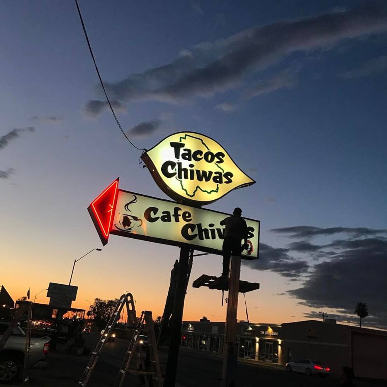 Tacos Chiwas recently installed the sign for Cafe Chiwas, the restaurant's new tamales, pastries, and coffee concept.
