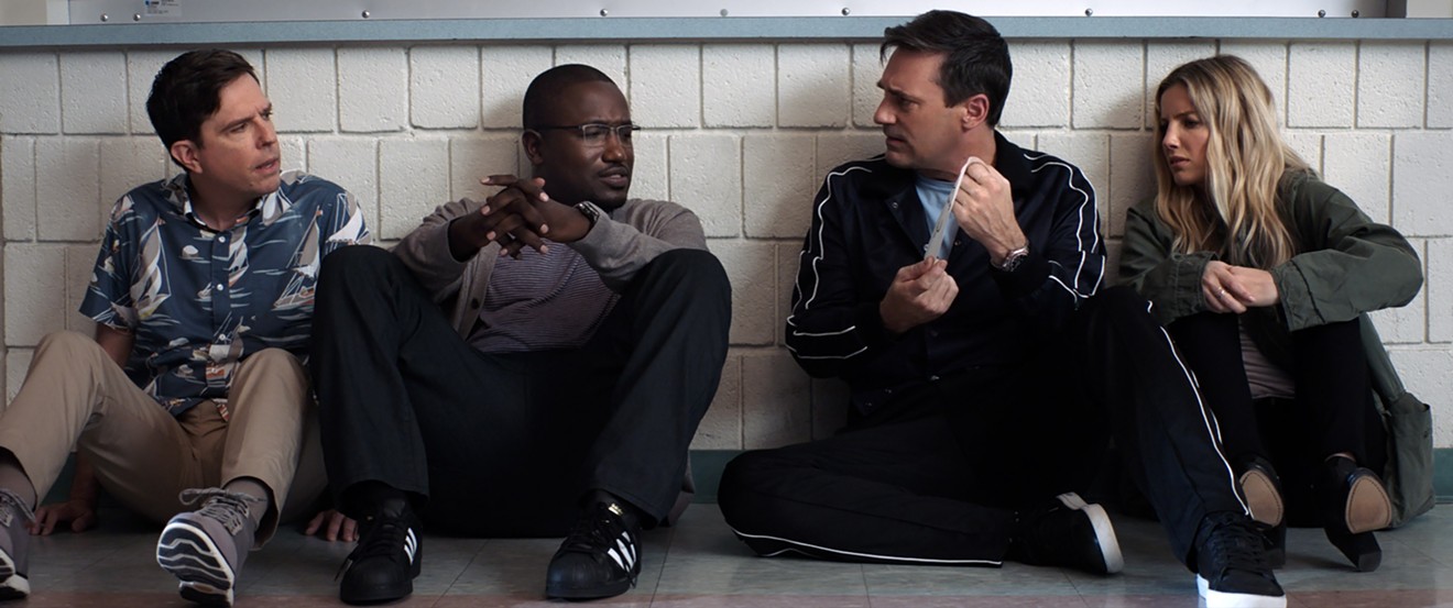 The cast of disparate characters in director Jeff Tomsic's Tag, a film inspired by a true story, includes (from left) Ed Helms, Hannibal Buress, Jon Hamm, and Annabelle Wallis.