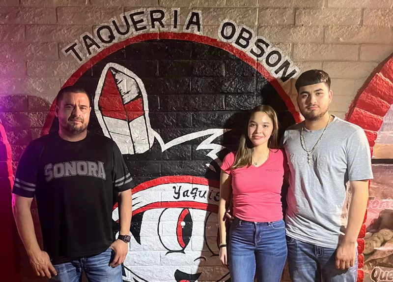 Image: Taqueria Obson is a family-run business with multiple generations working together including co-owner Victor (left), his son Alex and his wife Anahi Valenzuela.