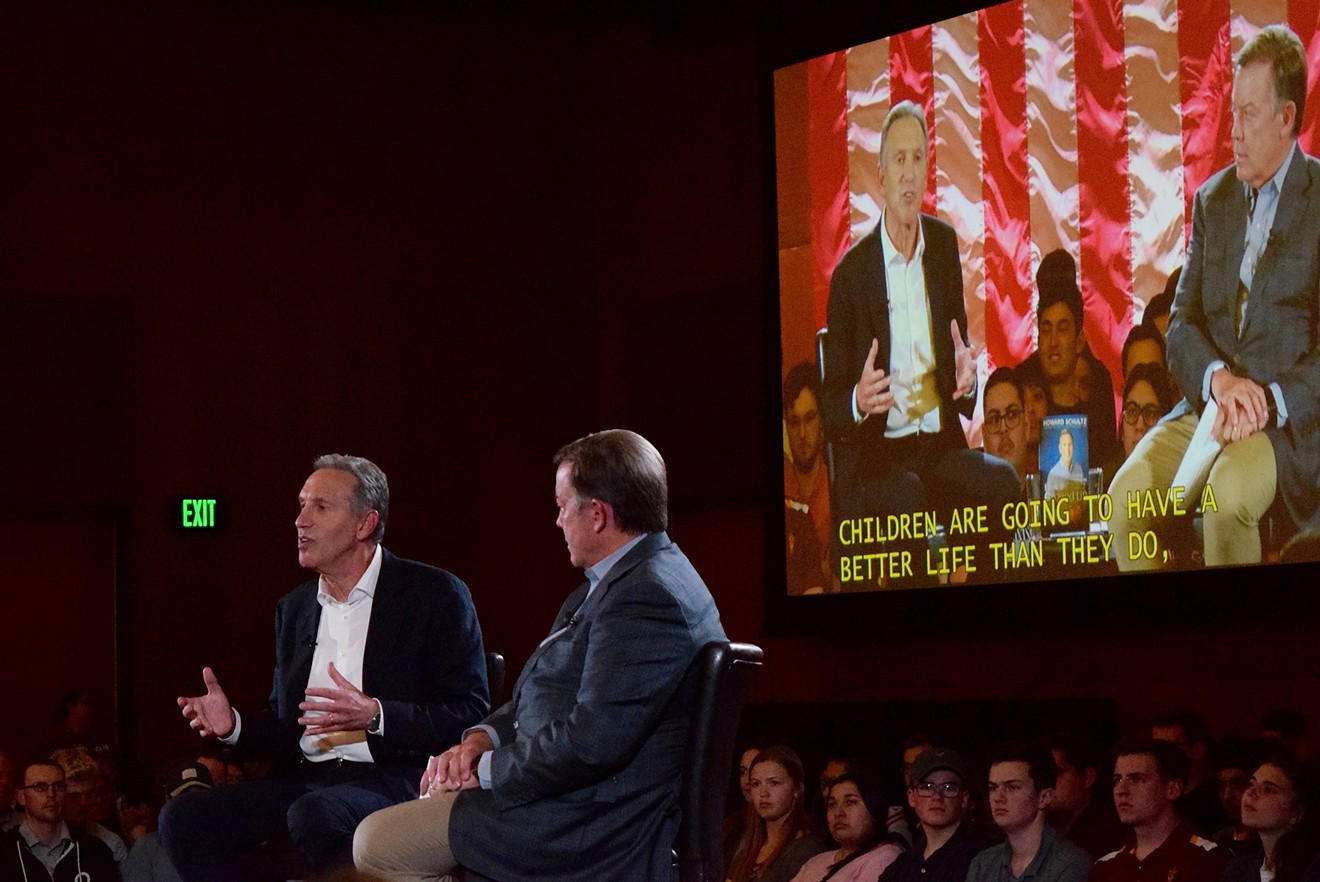 Howard Schultz, the former Starbucks chief executive and possible independent presidential candidate, seen at ASU on January 30 with university president Michael Crow.