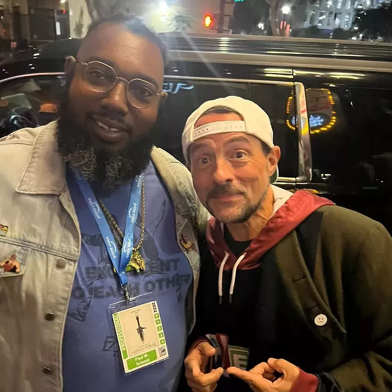 Image: Teek Hall: "This was also on my bucket list to meet with Kevin Smith (right)."
