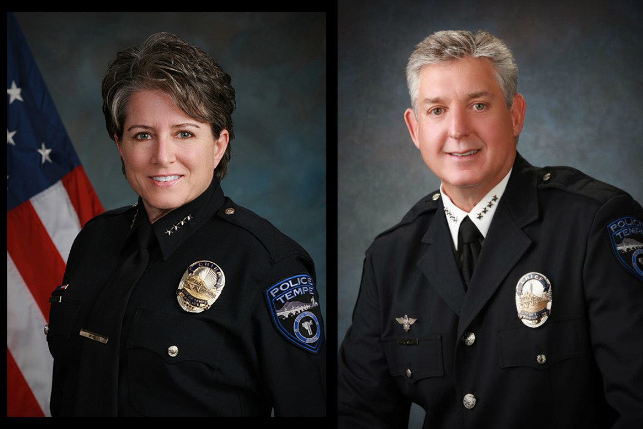 Current Tempe Police Chief Sylvia Moir (left) and former Chief Tom Ryff (right).