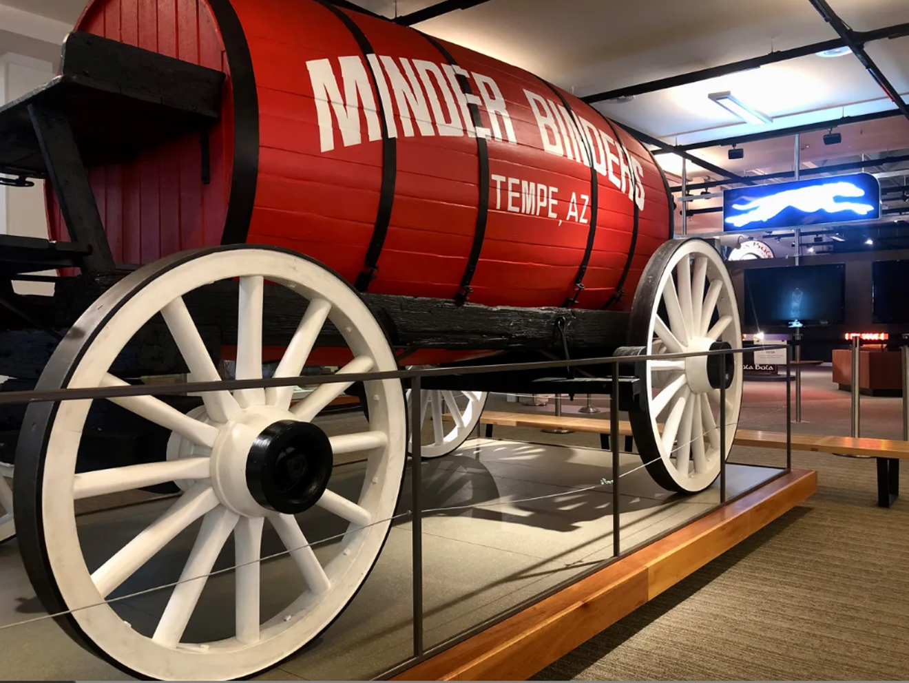 The old Minder Binder wagon is part of the "Tempe Signs" exhibit.
