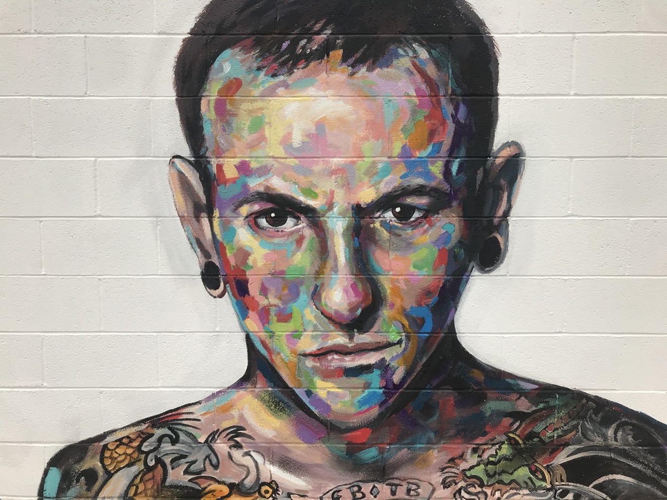Valley Rockstar Memorial in Tempe includes this Chester Bennington portrait by Gina Ribaudo.