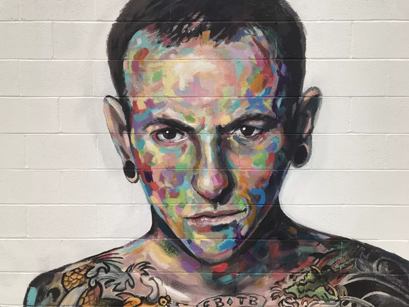 Image: Valley Rockstar Memorial in Tempe includes this Chester Bennington portrait by Gina Ribaudo.