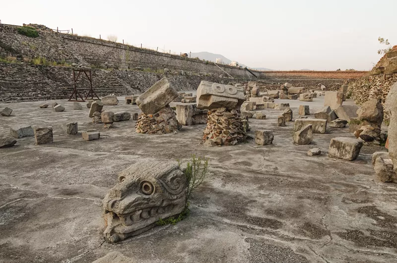 Image: Sculpture graveyard from the pyramids in Teotihuacan.
