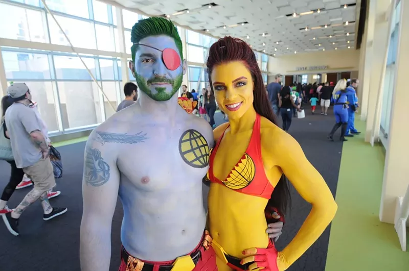 Image: Captain Planet and Captain Pollution cosplayers at Phoenix Comicon 2017.