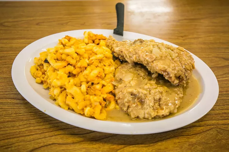 Image: Southern country-style chicken at Mrs. White’s Golden Rule Cafe with double mac and cheese? Yes, please.