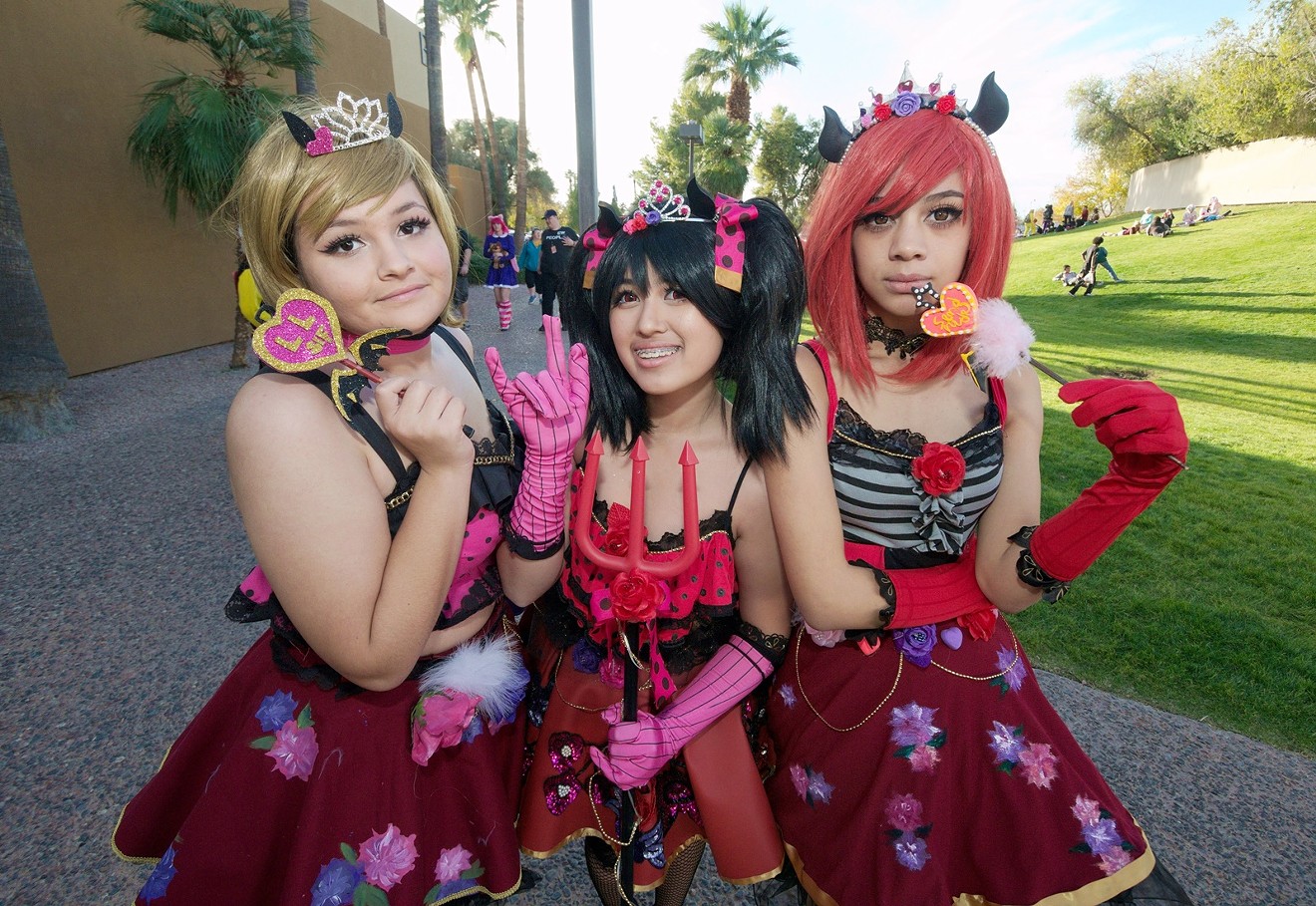 Anime cosplayers outside of the Mesa Convention Center during Taiyou Con 2017.