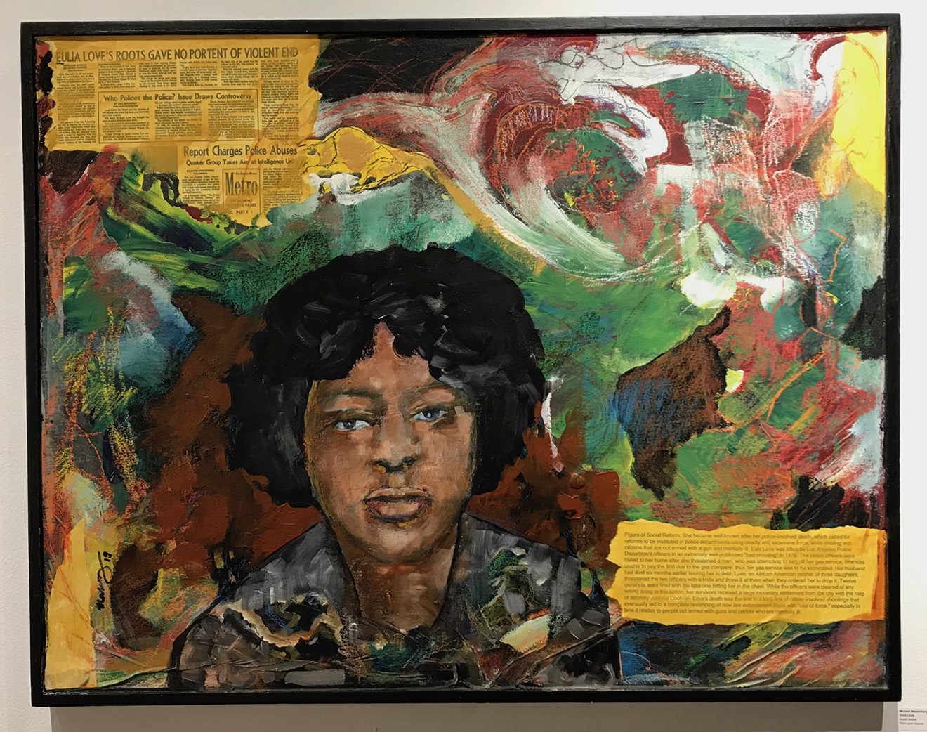 Michael Massenberg's mixed-media portrait of Eulia Love, who was killed by LAPD officers in 1979.