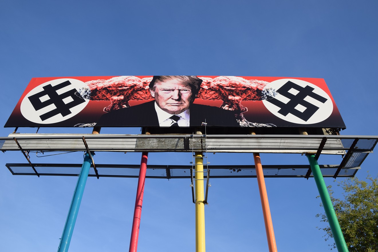 Beatrice Moore commissioned Los Angeles-based Karen Fiorito to create this billboard mural after Trump's election.