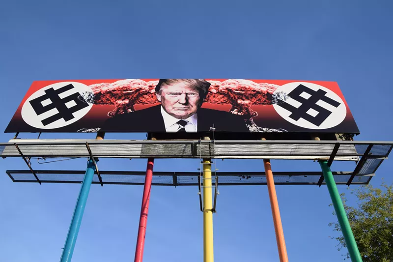 Image: Beatrice Moore commissioned Los Angeles-based Karen Fiorito to create this billboard mural after Trump's election.
