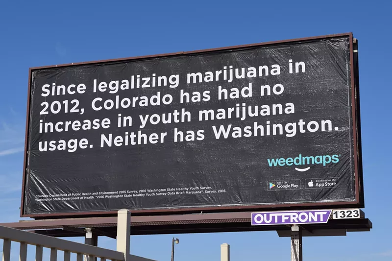 Image: A billboard on Seventh Street advertising the marijuana reviews app Weedmaps. An Arizona anti-marijuana nonprofit called the company's billboards false advertising.