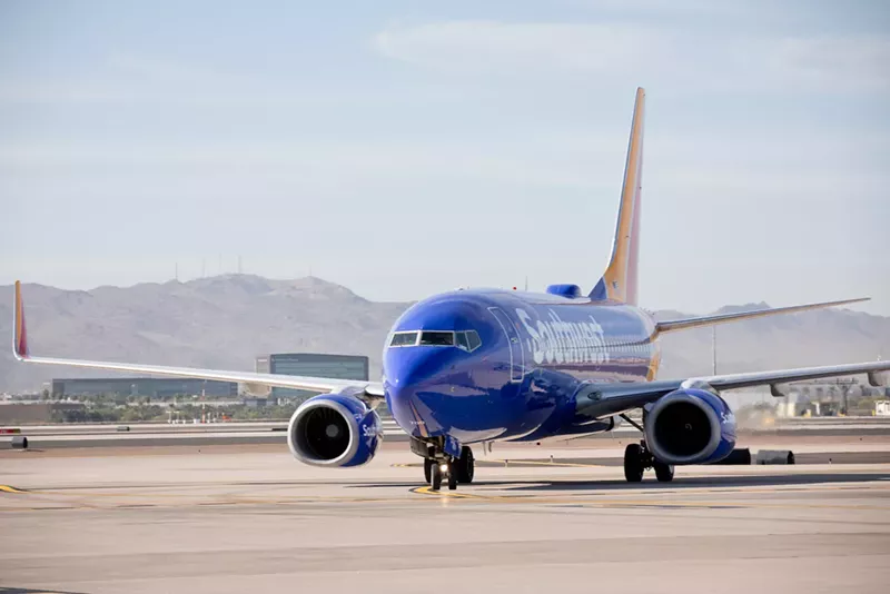Image: A Southwest jet at Phoenix Sky Harbor International Airport.