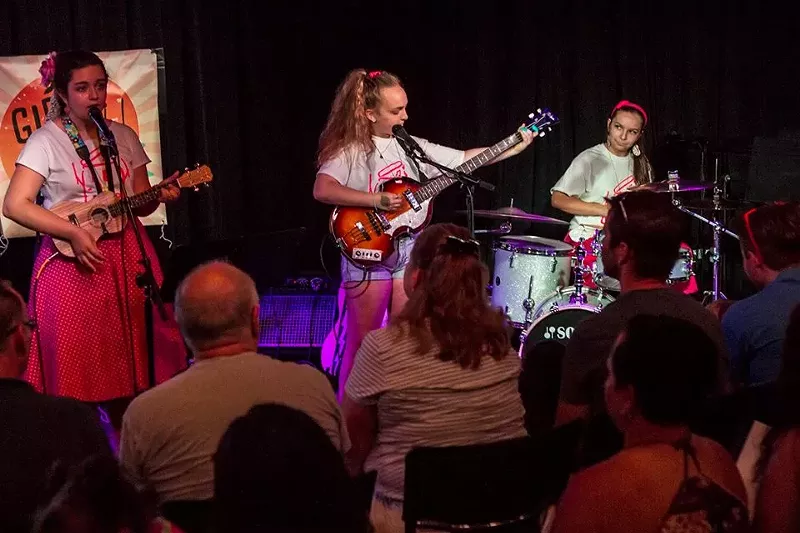 Image: Camp band Fistful of Ketchup Packets performs at the end-of-camp showcase to a sold-out crowd.
