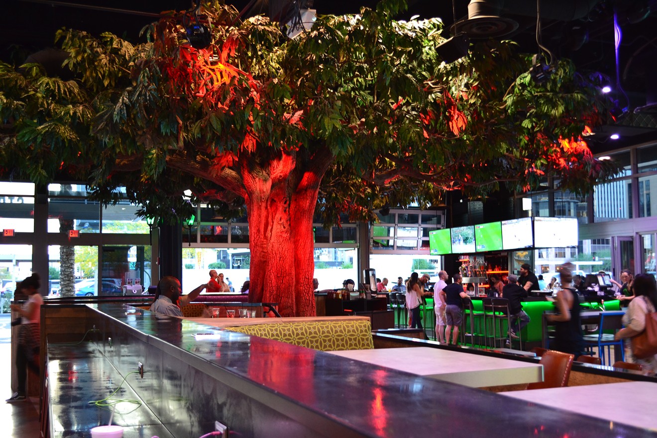 The Park, a new downtown hangout venue, features two large artificial trees.