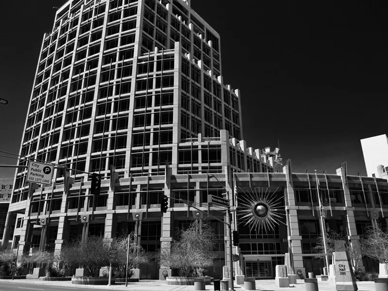 Image: Phoenix City Hall. The city's elected leaders have been consumed by a fight over light rail and an unprecedented failure of the budget in a final vote ever since the former mayor resigned.