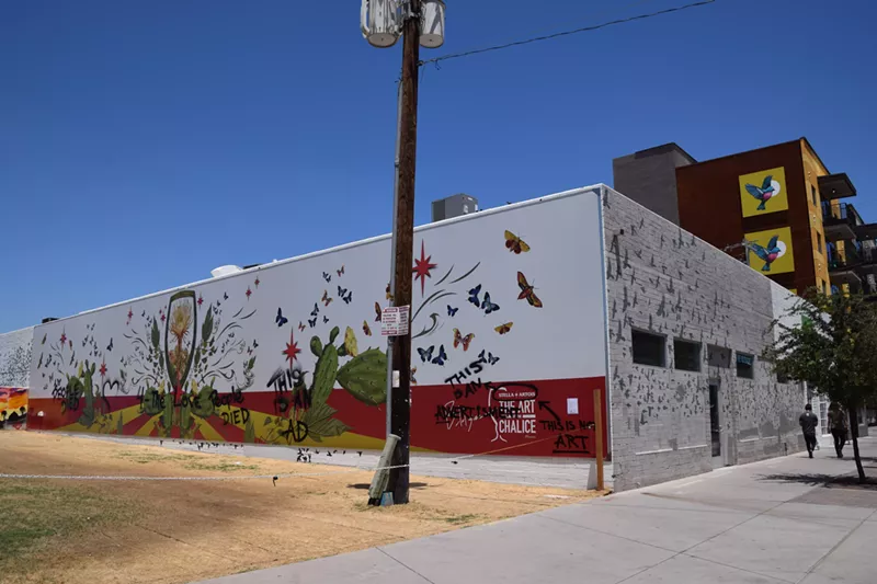 Image: The Art of the Chalice mural was tagged at the monOrchid building in downtown Phoenix.