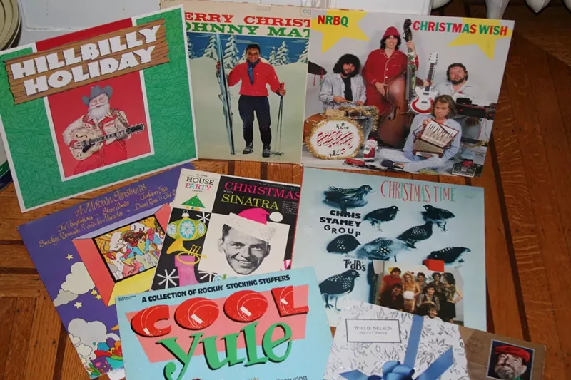 Image: A collage of old Christmas records.