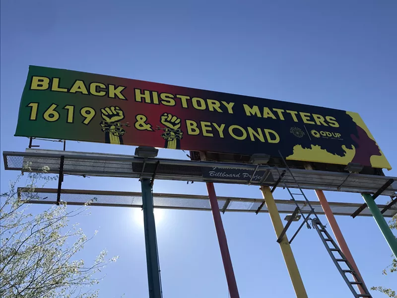 Image: Freshly-installed Black History Matters billboard on Grand Avenue in Phoenix.