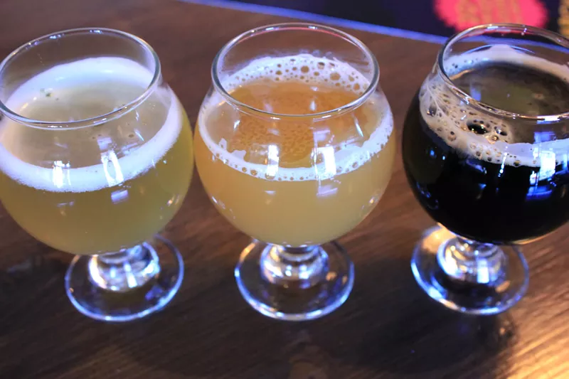 Image: Three tastes of beer: grisette, New England IPA, and stout.