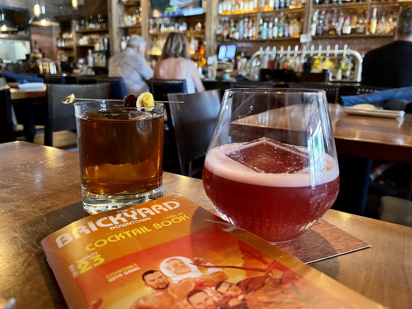Pick a drink from the video game-themed "Level Up Cocktail Book" at The Brickyard.