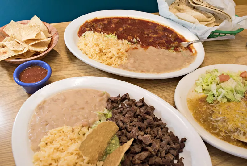 Image: Carne asada and chile Colorado from El Mesquite Restaurant.