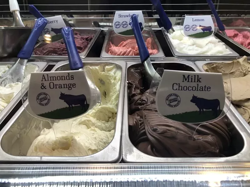Image: Mountains of gelato fill cold tins at Gelato Cimmino