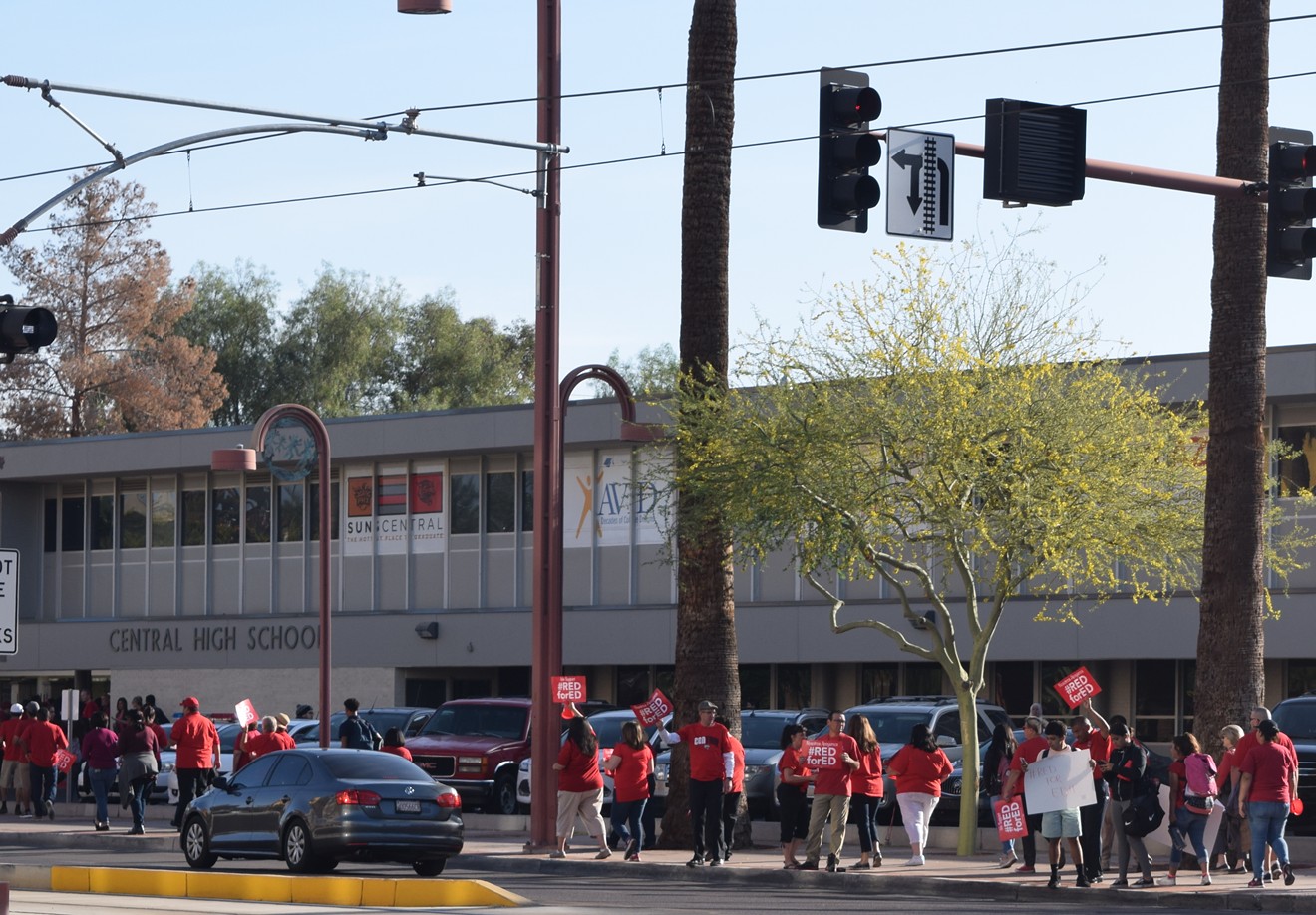 Like thousands of others across the state, educators at Central High School in Phoenix staged a "walk-in" protest on Wednesday morning in the lead-up to a possible teacher strike.