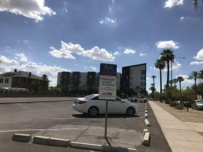 Image: Looking west down Moreland Street along the Grace Lutheran Church parking lot.