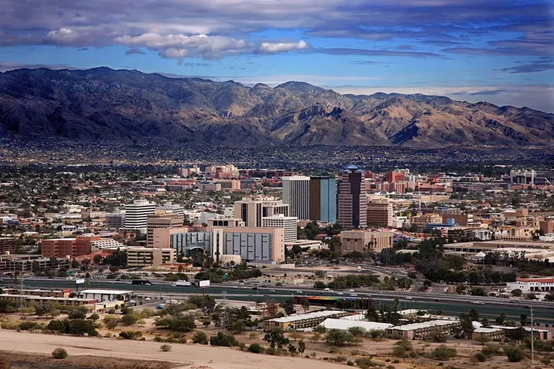 Image: View of the city of Tucson, Arizona, from the top of Sentinel Mountain.