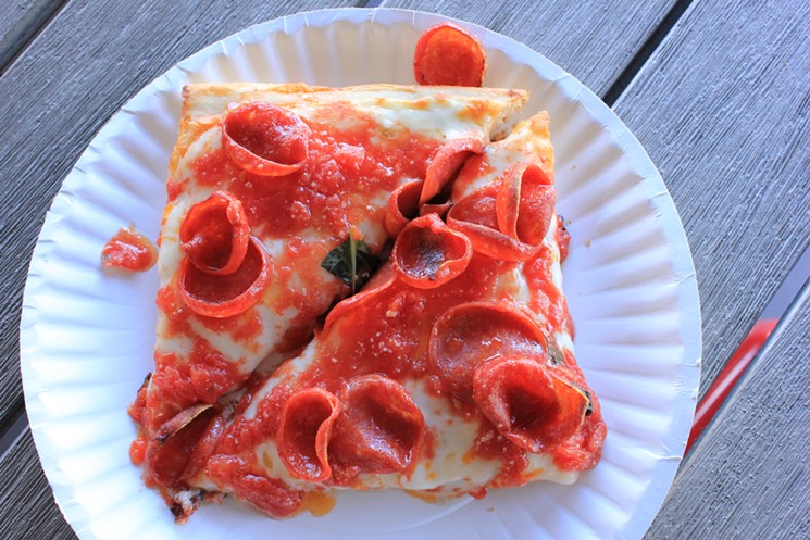 Pepperoni sliced diagonally. - CHRIS MALLOY