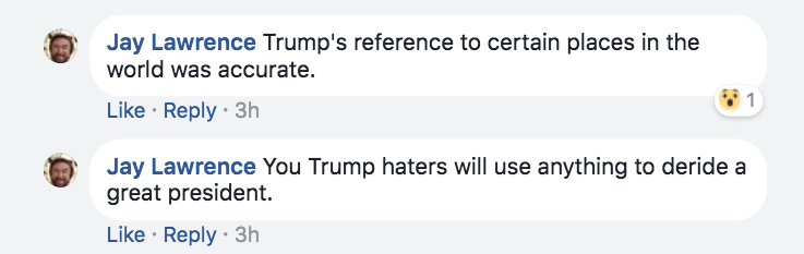 State Rep. Jay Lawrence of Scottsdale commented on a thread that Trump's reference to Haiti and other countries as "shitholes" was "accurate." - SCREENGRAB/FACEBOOK
