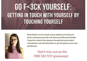 A screen shot of the original flier for a February 13 masturbation workshop hosted by ASU's Undergraduate Student Government that has since been canceled. - NATIONONENEWS