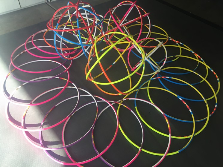 Tony makes all of his kids' hoops using PVC pipe and electrical tape. - TANNER STECHNIJ