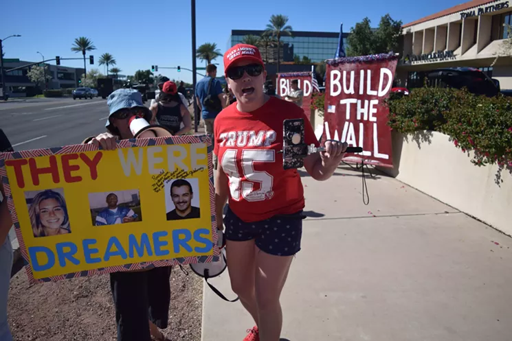 Anti-immigrant counterprotesters, who declined to be identified, also showed up outside Flake's office on Thursday. - JOSEPH FLAHERTY