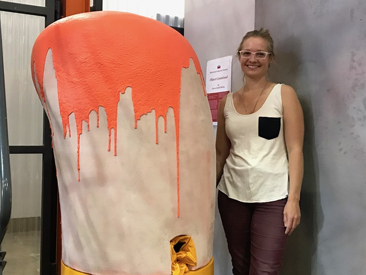 Laura Korch Bailey at Grant Street Studios with a piece from her 2017 solo exhibition in Roosevelt Row. - LYNN TRIMBLE