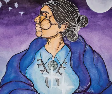 Mikail Morgan, Age 16, Na’hookos Bi’aadii (Northern Female), Watercolor/ Pen, 2017 (detail). - HEARD MUSEUM GUILD