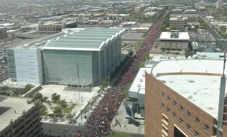 An estimated crowd of 50,000 march the streets of Phoenix on their way to the Capital. - PHOTO COURTESY OF IRONWOOD PTO
