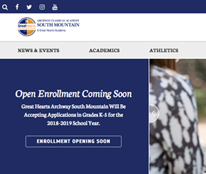 The website for a new Great Hearts school in South Phoenix went offline on Wednesday. - GREATHEARTSACADEMIES.ORG