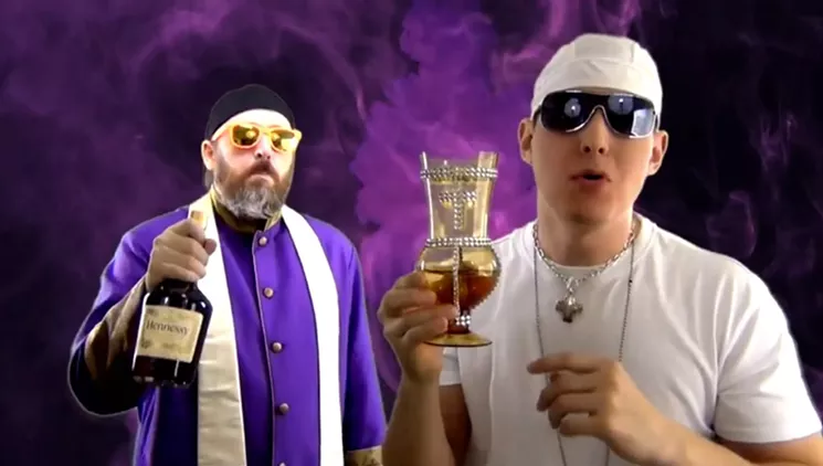 Brother John (left) and Brother Ignatius (right) in their "Drank In My Chalice" music video. - COURTESY OF 20 FT. NEON JESUS